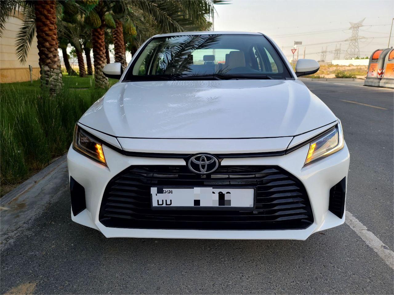 Front view of Toyota Yaris 2023 in white color for sale in Dubai